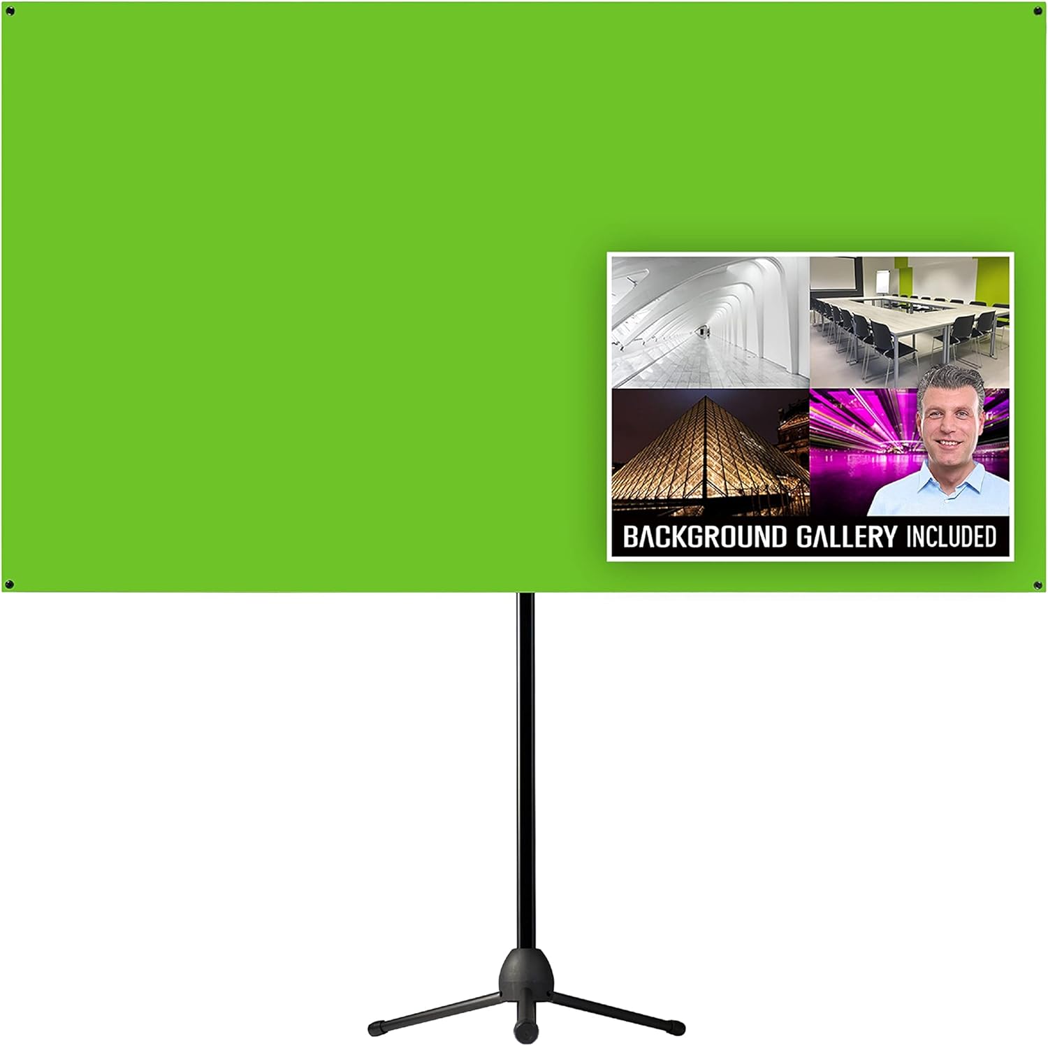 Valera Explorer Green Screen with Stand - Portable Chroma Key Panel, +1000 Free Backgrounds Included, Wrinkle Resistant Green Fabric Backdrop, Tripod & Wall Mount, Carrying Case, Portrait & Landscape