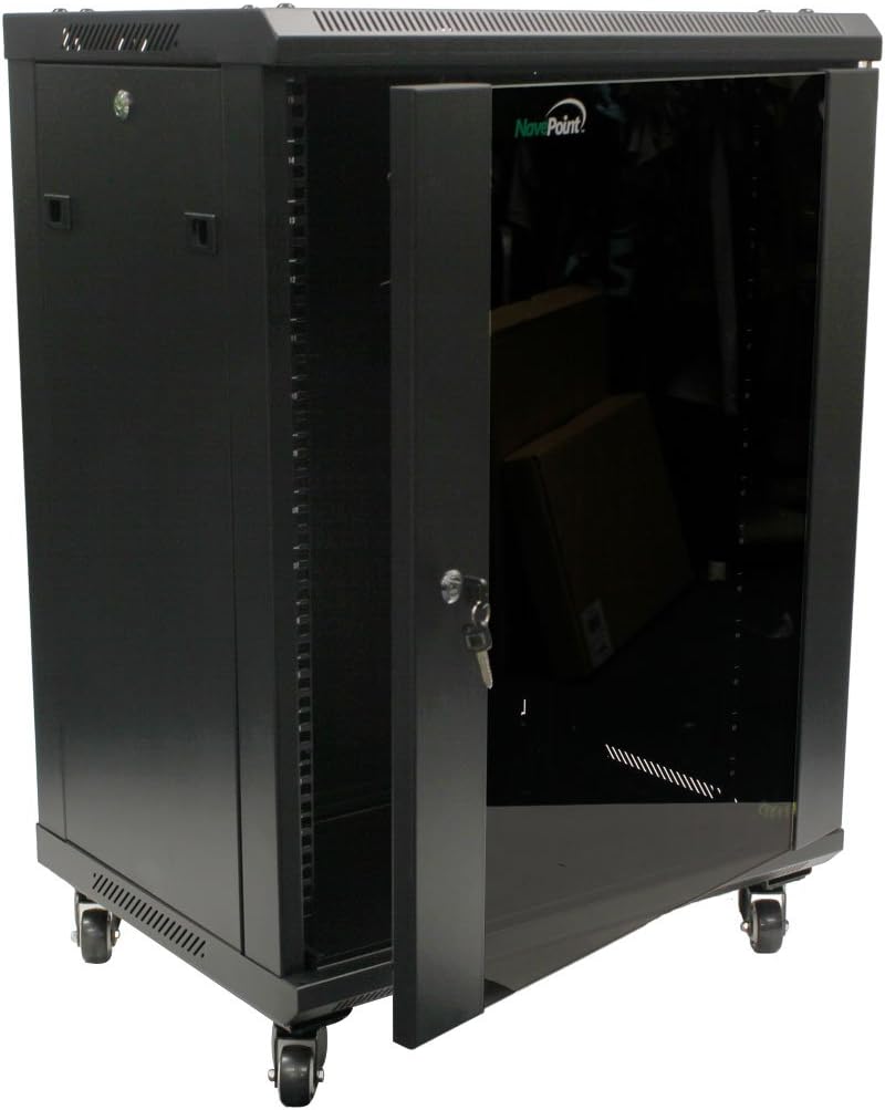 NavePoint 15U Wall Mount Network Server Cabinet Rack Enclosure Glass Door Lock w/Casters