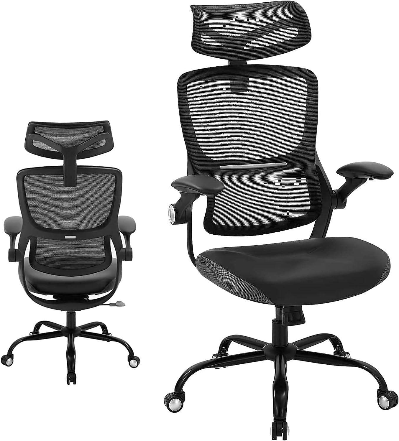 Ergonomic Office Chair, Desk Chair with Lumbar Support, Thick Cushion Breathable Mesh Computer Chair,High Back Desk Chair with 3D Armrests and Adjustable Headrest (Black)