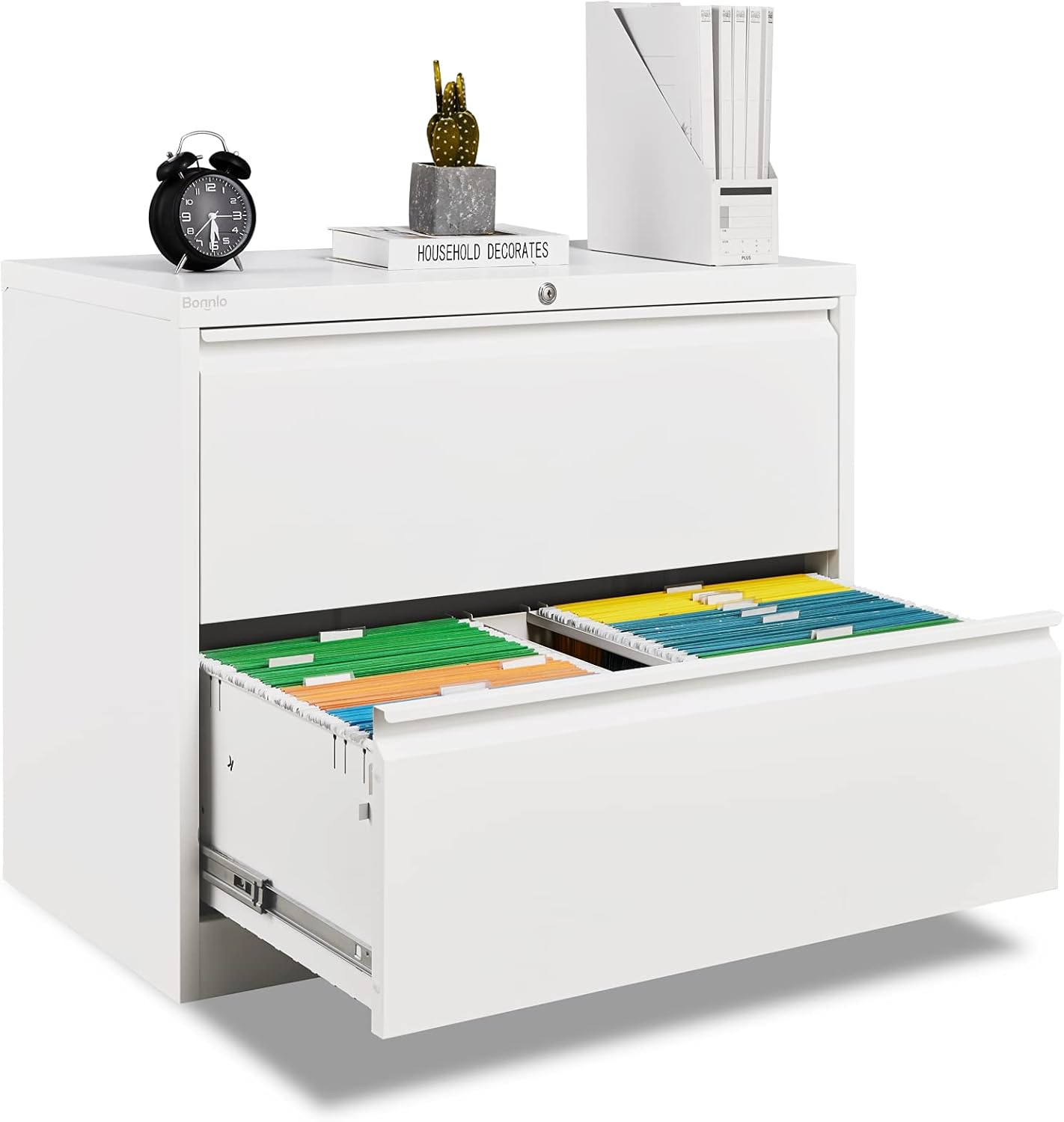 Bonnlo Lateral File Cabinet Lockable Metal Office Cabinet with 2 Drawers,Black