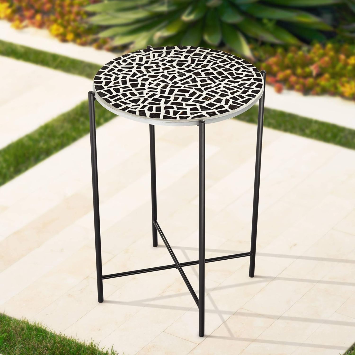 Teal Island Designs Mavos Mosaic Tile Top Round Side Table Pack of 2