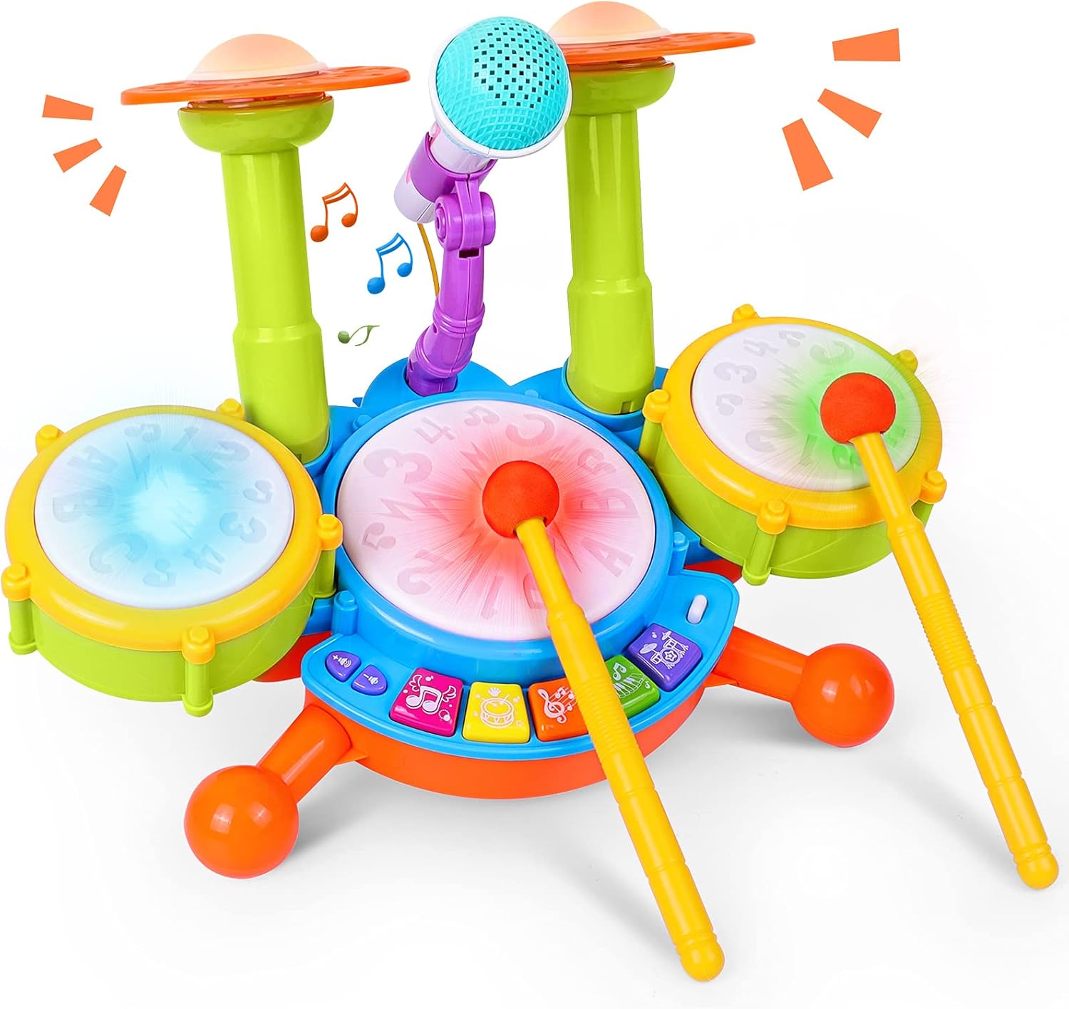 Rabing Baby Musical Instruments Toys, 5 in 1 Toddler Drum & Piano Set, Kids Electronic Piano Keyboard Xylophone Drum Toys Set with Microphone & Lights, Learning Toys Gift for Baby 1 2 3 Years Old Pack of 2