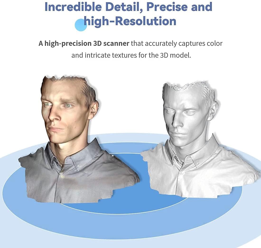Revopoint POP A3 3D Scanner, Black - with Turntable 0.3mm Accuracy 8 Fps Scan Speed Desktop and Handheld Fixed/Auto Scan Mode for Face and Body Scanning Modes for Color 3D Printing