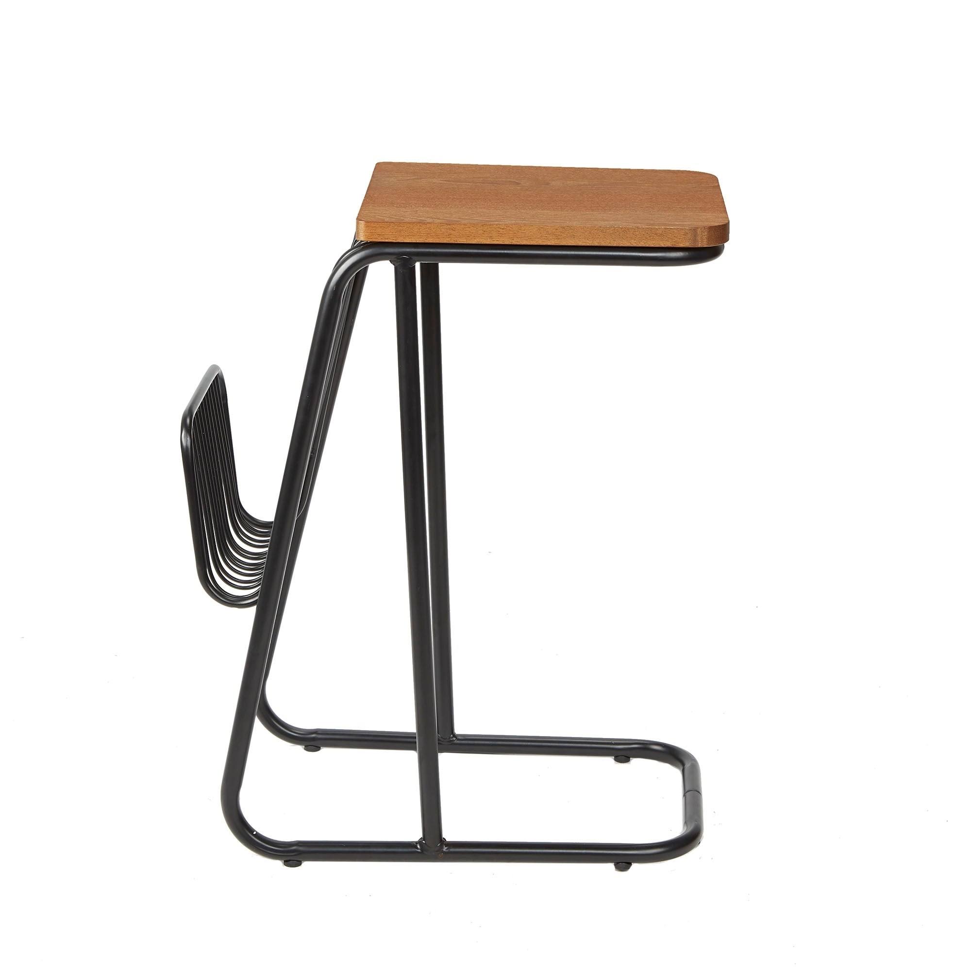 Silverwood Flat Black and Walnut Thompson Industrial Frame C Table with Wire Magazine Rack