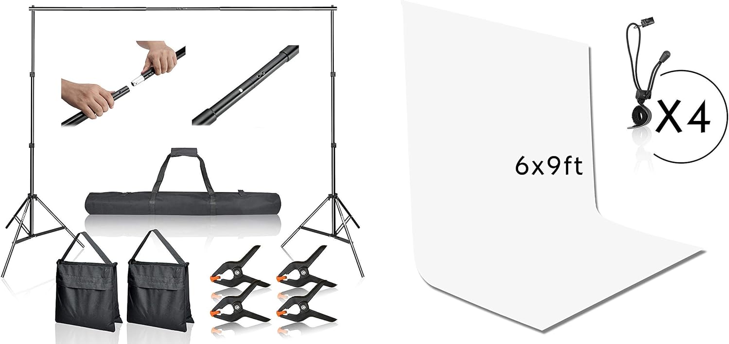Emart Photo Video Studio 10Ft Adjustable Background Stand Backdrop Support System Kit with 6 x 9 ft Photography Backdrop Background Pack of 2