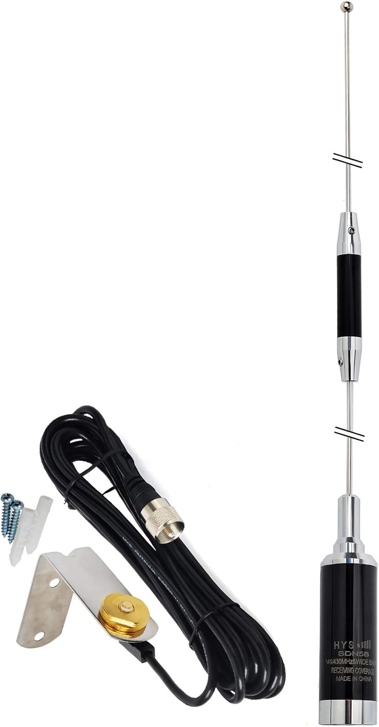 HYS Amateur Antennas Dual-Band NMO 37.9 Inch Antenna VHF 136-174/UHF 400-470MHz with Stainless Steel L-Bracket Hole & 13'/About 4m RG-58 Coax Cable for 144/430Mhz Mobile FM Transceiver Radio Pack of 2