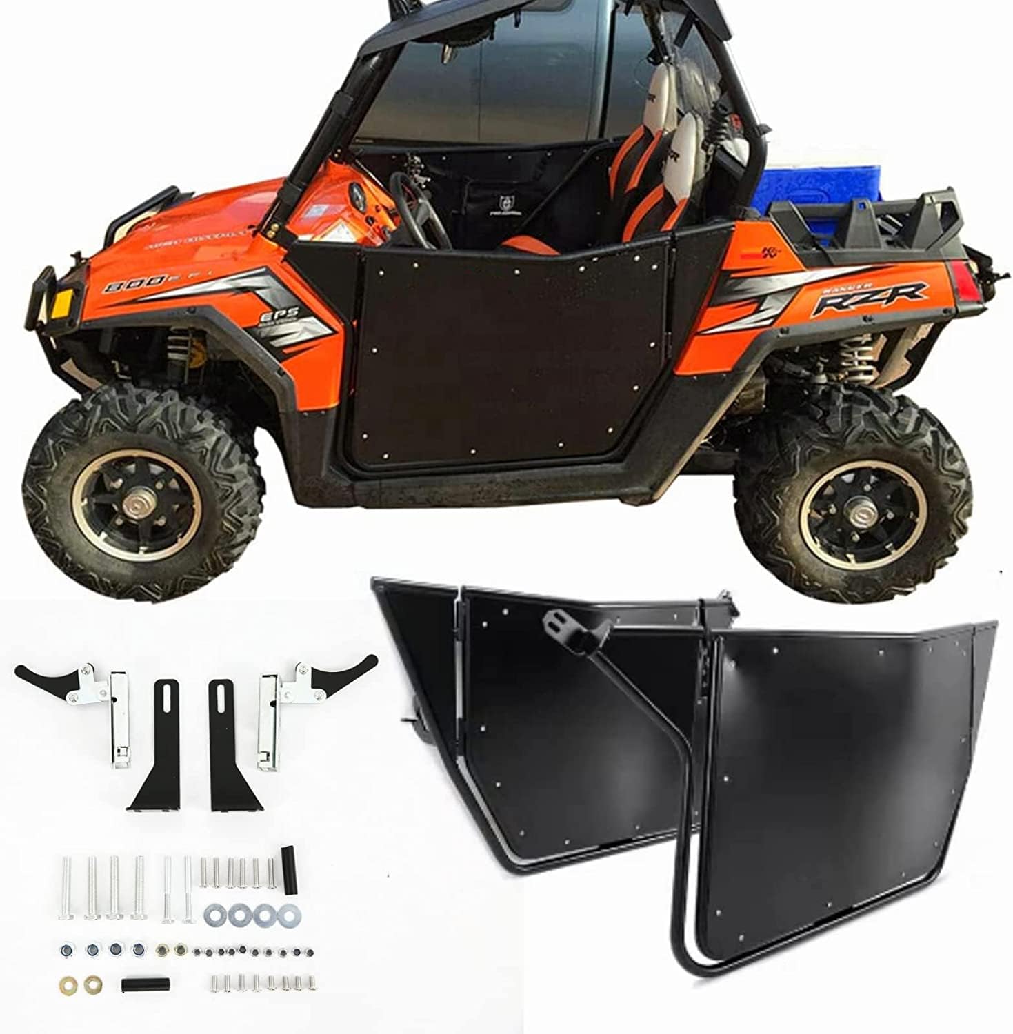 RockyParts UTV Doors Compatible with 2008-2014 Polaris RZR 800|S 800|RZR 570|XP 900, Dual Stage Automotive Style Metal Doors 2PCS (Black)