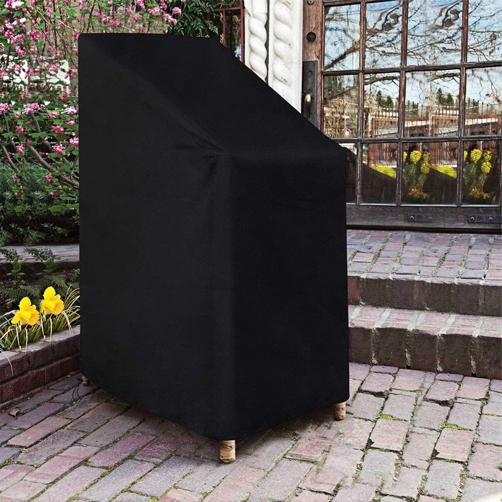Outdoor Garden Chair Cover 2 Packs, High Back Patio Stacking Chair Covers, Water-Resistant, Anti-UV, Snow Dust Wind-Proof, Tear-Proof, Anti-Fading Furniture Cover, Black (47