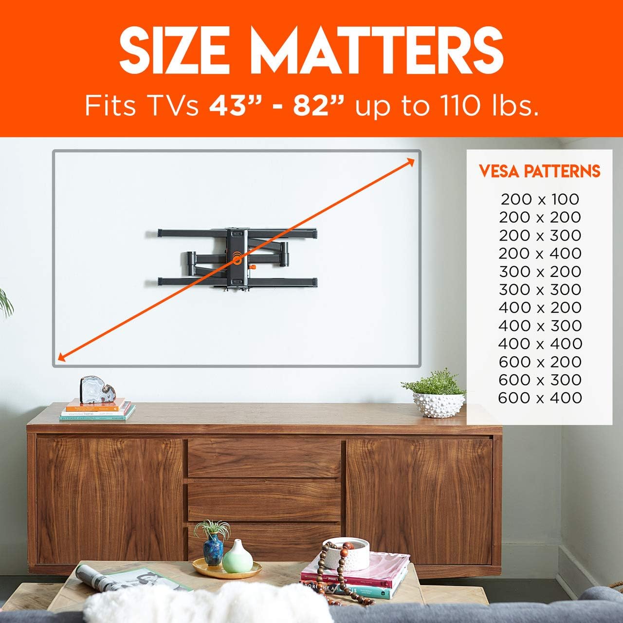 ECHOGEAR Full Motion Articulating TV Wall Mount Bracket for TVs Up to 82