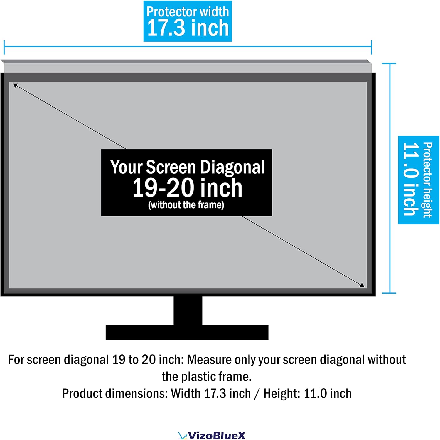 19-20 inch VizoBlueX Anti-Blue Light Filter for Computer Monitor. Blue Light Monitor Screen Protector Panel (17.3 x 11.0 inches). Blocks Blue Light 380 to 495 nm. Fits LCD, TV and PC, Mac Monitors
