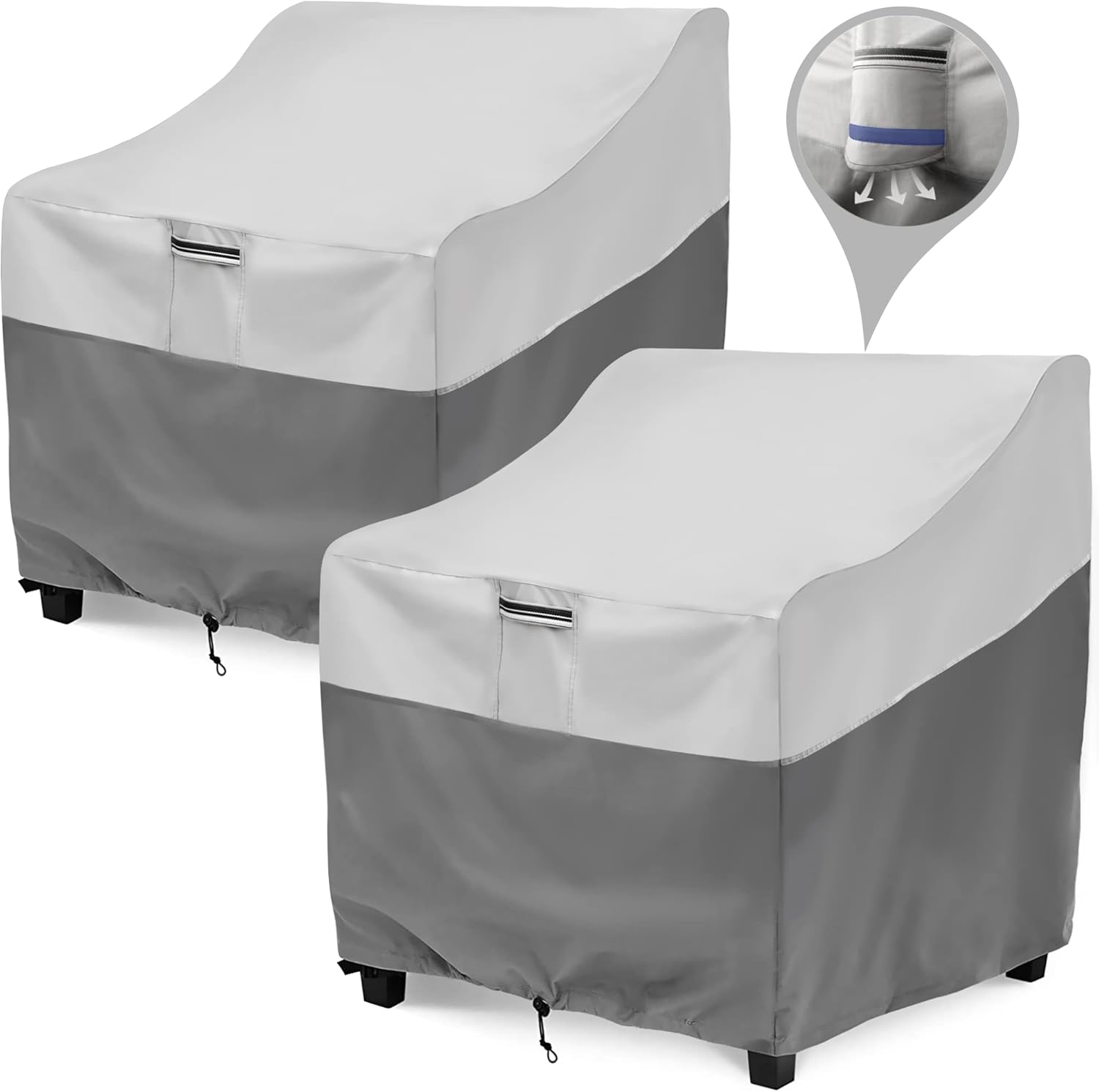 MIENNES Patio Chair Covers for Outdoor Furniture, 600D Heavy Duty Waterproof Outdoor Chair Covers, Heavier Material, More Coverage Area, 37W x 41 D x 31.5H Inches, 2 Pack, Grey
