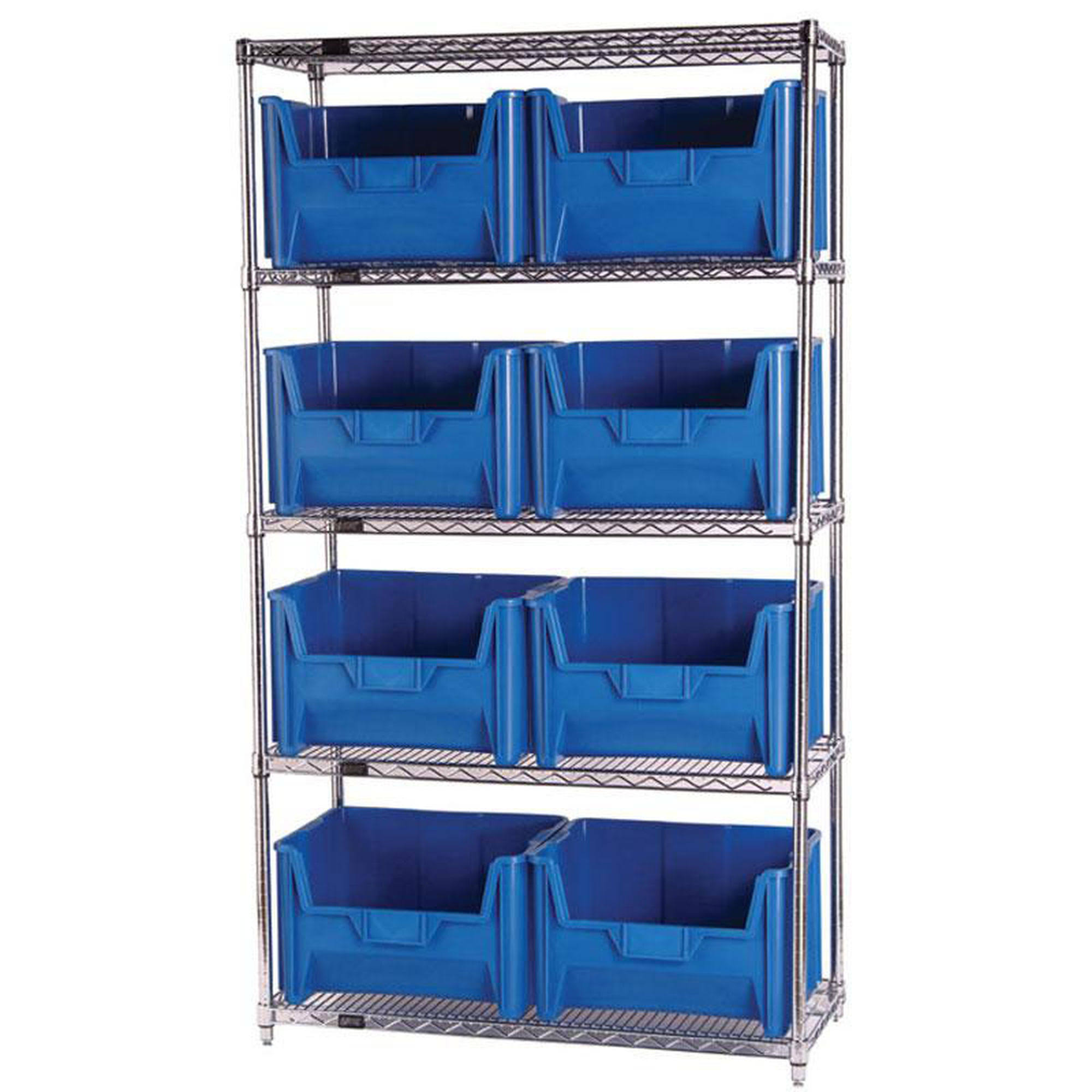 Quantum WR5-700 Chrome Wire Shelving with 8 Giant Hopper Bins Black, 18x42x74