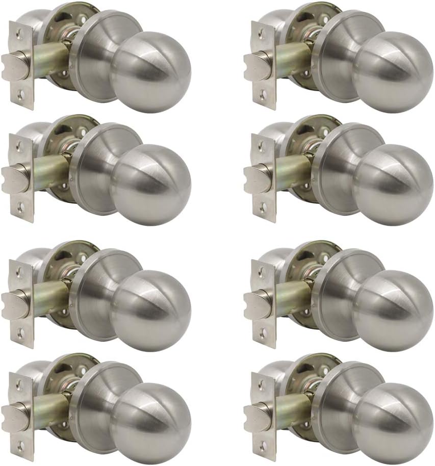 8 Pack Probrico Passage Door Lock Hardware Door Lever Doorknobs Handle Hall/Closet Keyless Without Key Square Rose Satin Nickel Door Lever-DL01
