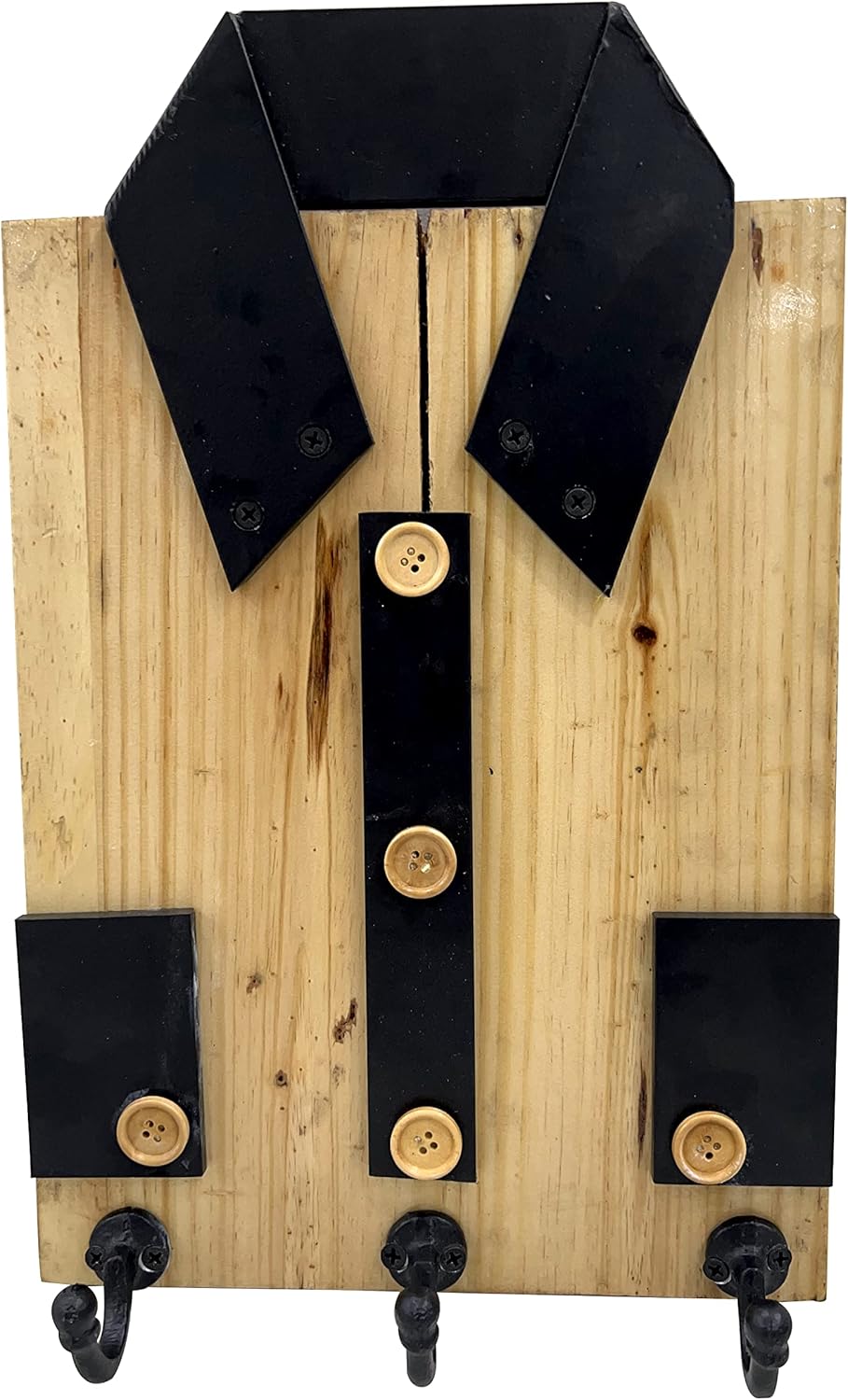 Designer Wall Key Hanger Unique Key Ring & Jewelry Holder Natural Wood Shirt Design 3 Hooks Black Heavy