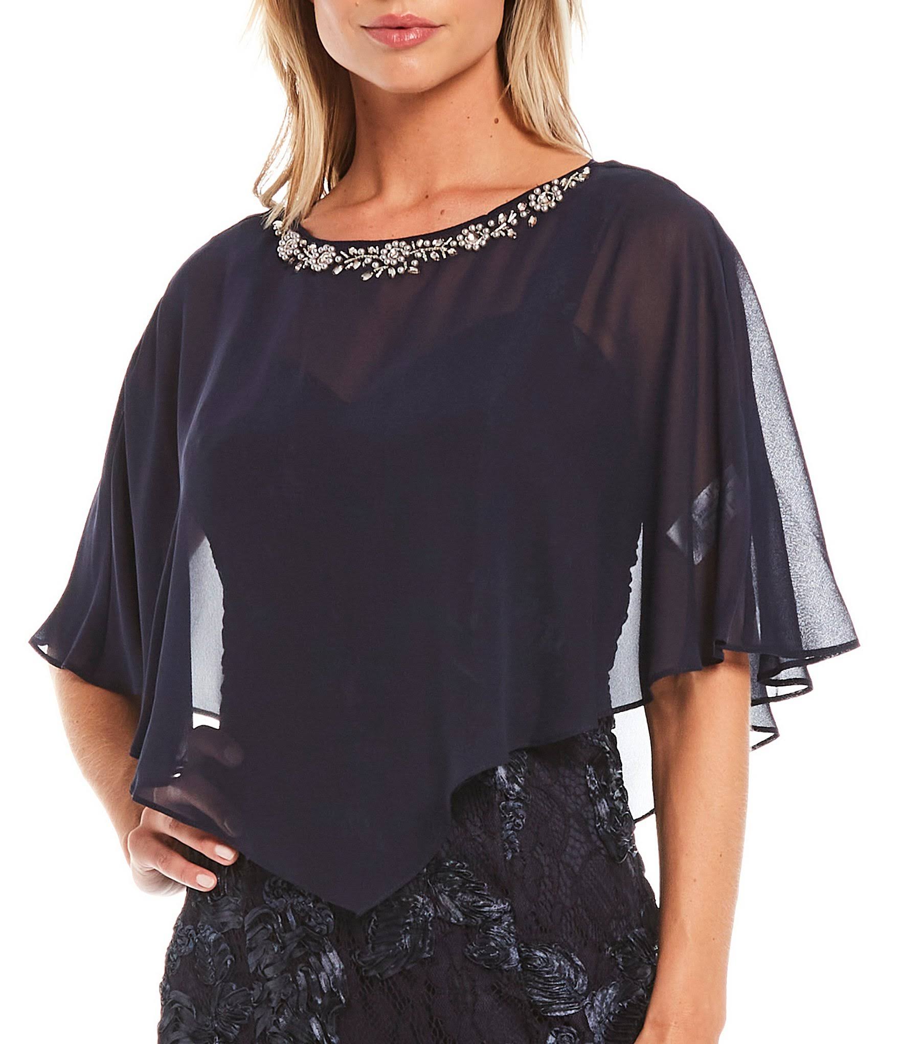 Ignite Evenings Embellished Neck Trim Detail Chiffon Cape Soutache Lace 2-Piece Gown - 16