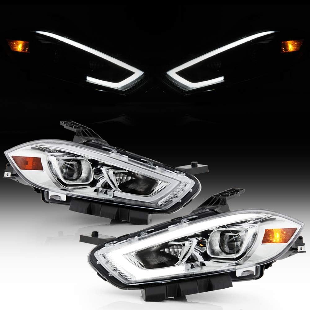 ACANII - For [Halogen Model Only] 2013-2016 Dodge Dart ChromeHousing LED Tube Projector Headlights Headlamps Left+Right