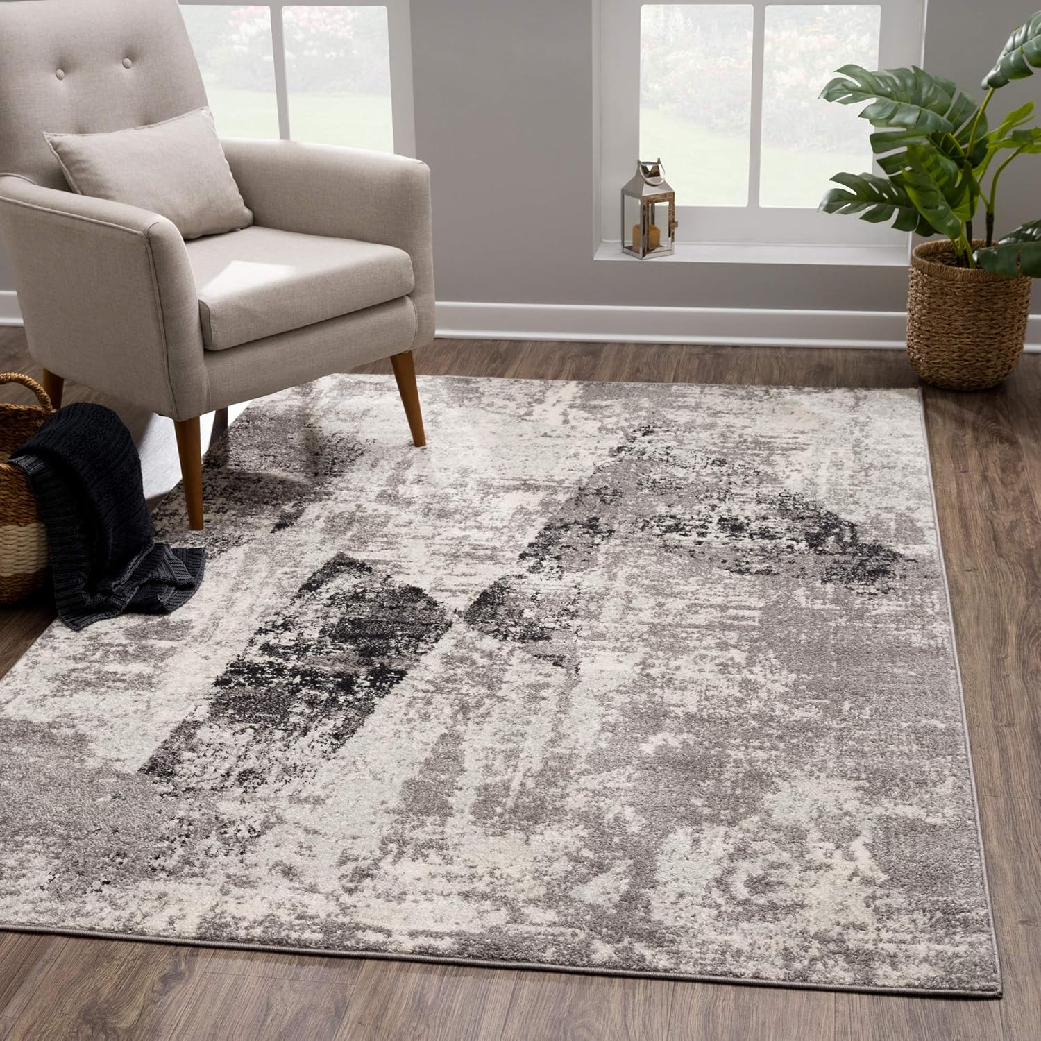 Modern Ivory Gray Area Rug - Contemporary Abstract 3x5 Rug for Living Room, Bedroom and Kitchen by Bloom Rugs