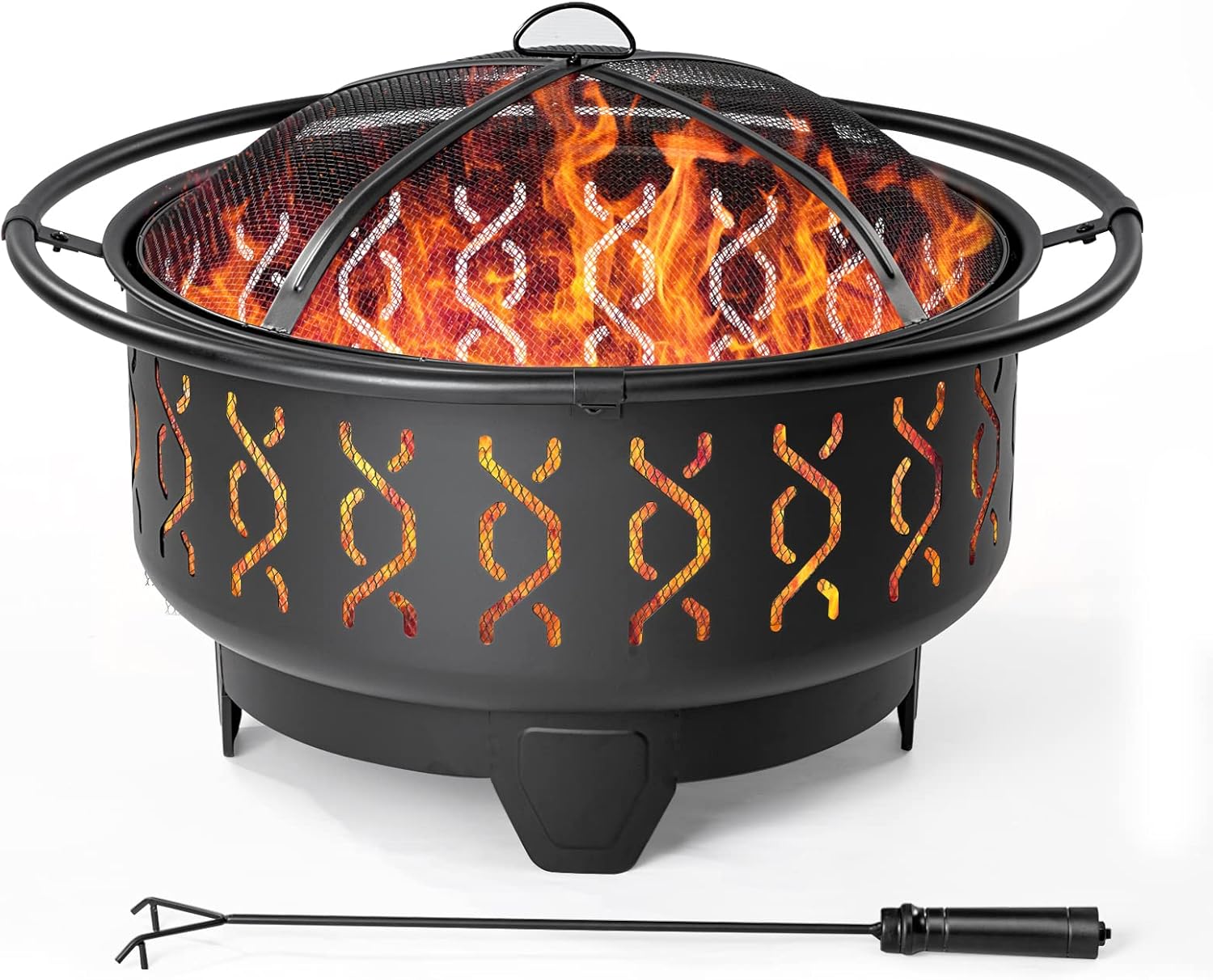 SINGLYFIRE 30 Inch Fire Pits for Outside Firepit Wood Burning Fire Pit Outdoor Bonfire Pit Steel Firepit Bowl for Patio Backyard Camping,with Ash Plate,Spark Screen,Log Grate,Poker