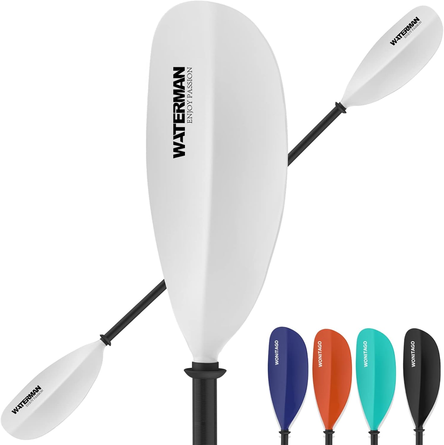 WONITAGO Kayak Paddle Premium Fiberglass Shafts with Reinforced Nylon Blades, Floating Oars for Kayaks, Adjustable 215-225 cm/85-90 Inches, White Pack of 2
