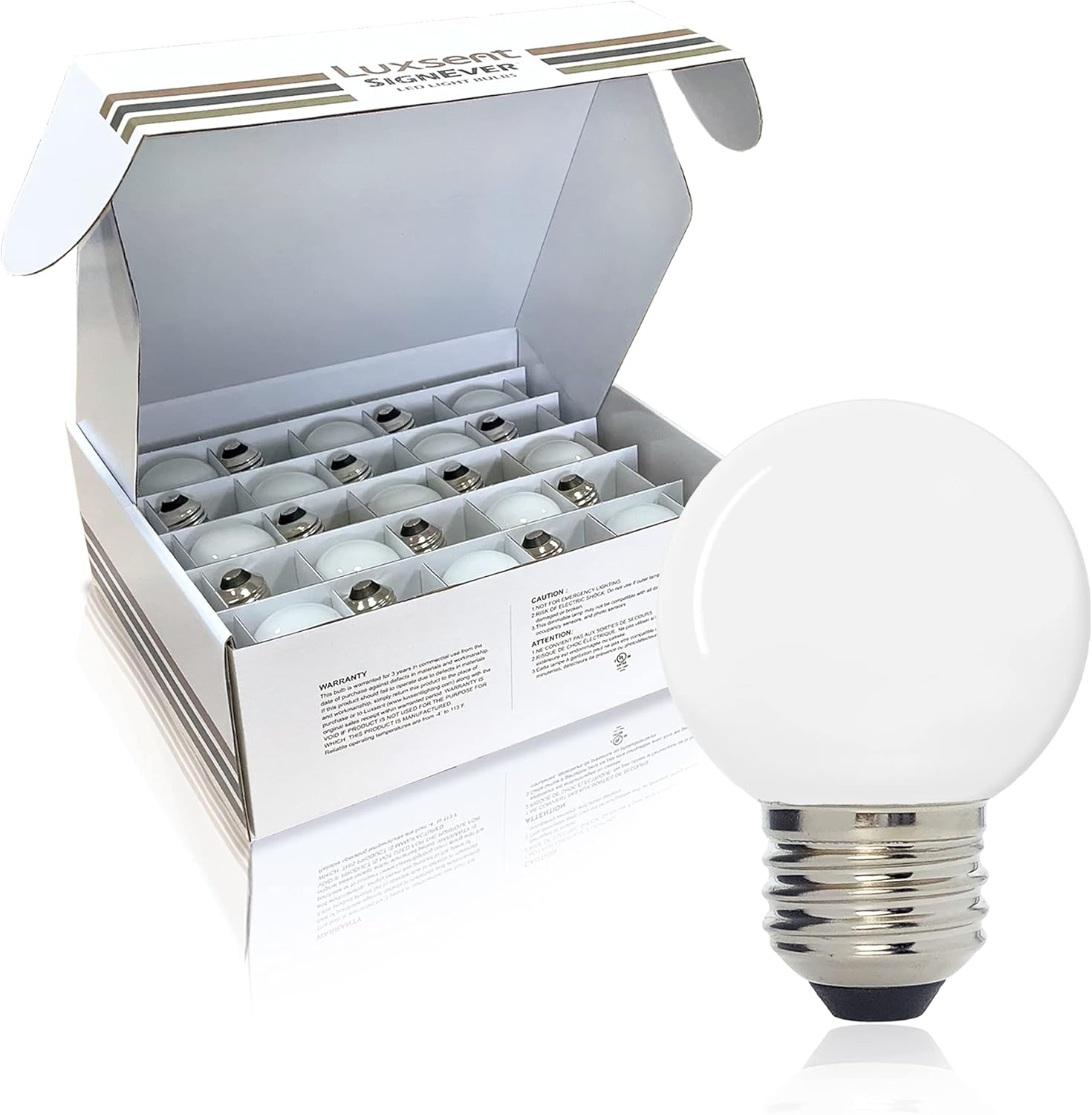 Scoreboard / Christmas Lighting G50 LED Decorative Bulb, Warm White 2700K, Outdoor Waterproof Shatterproof, 1 W Low Wattage (10W Equivalent), E26 Medium Base, 25 Pack