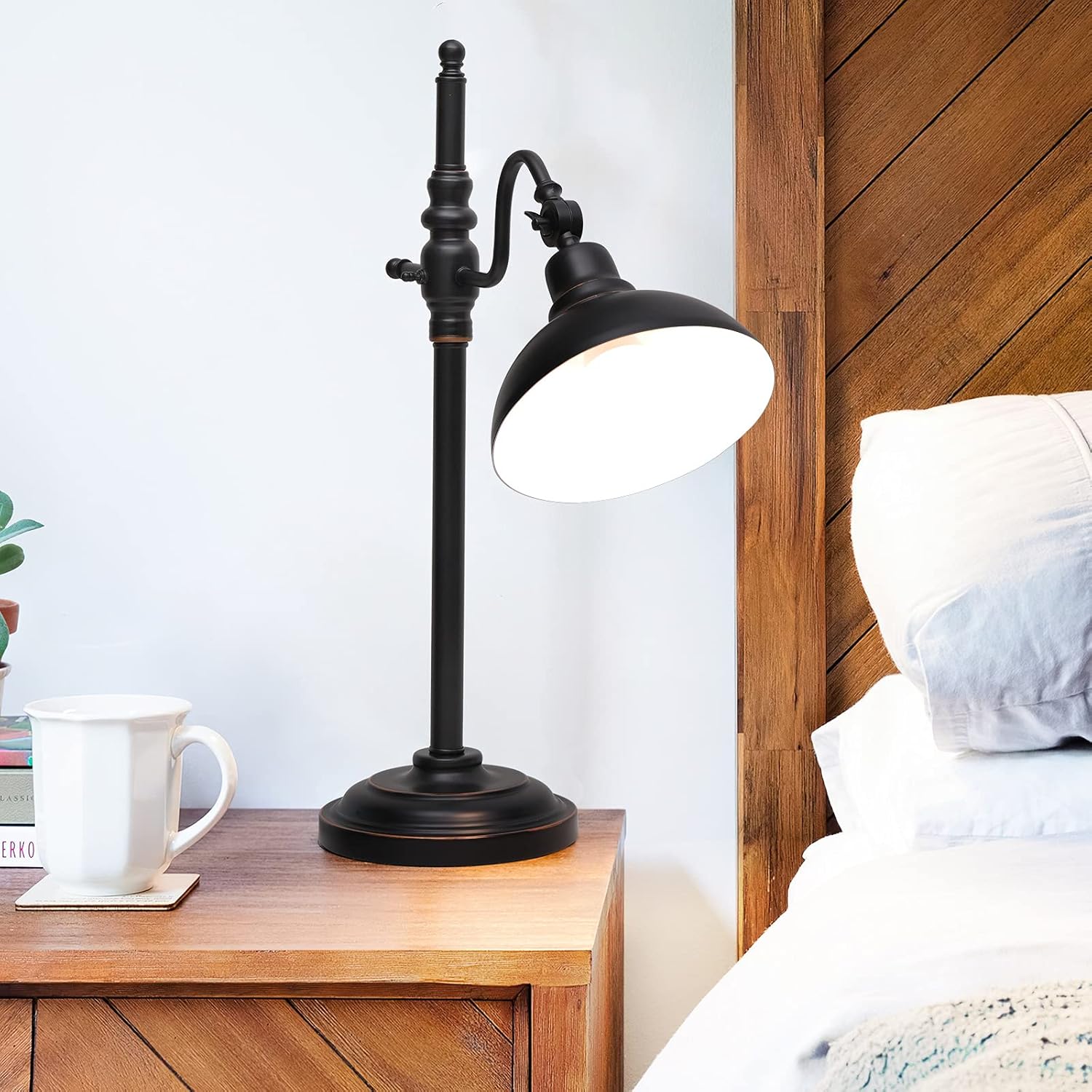 Industrial Table Lamp Vintage Reading Desk Lamp Retro Adjustable Black Shade with Circular Base by S&rsquo;DENTE