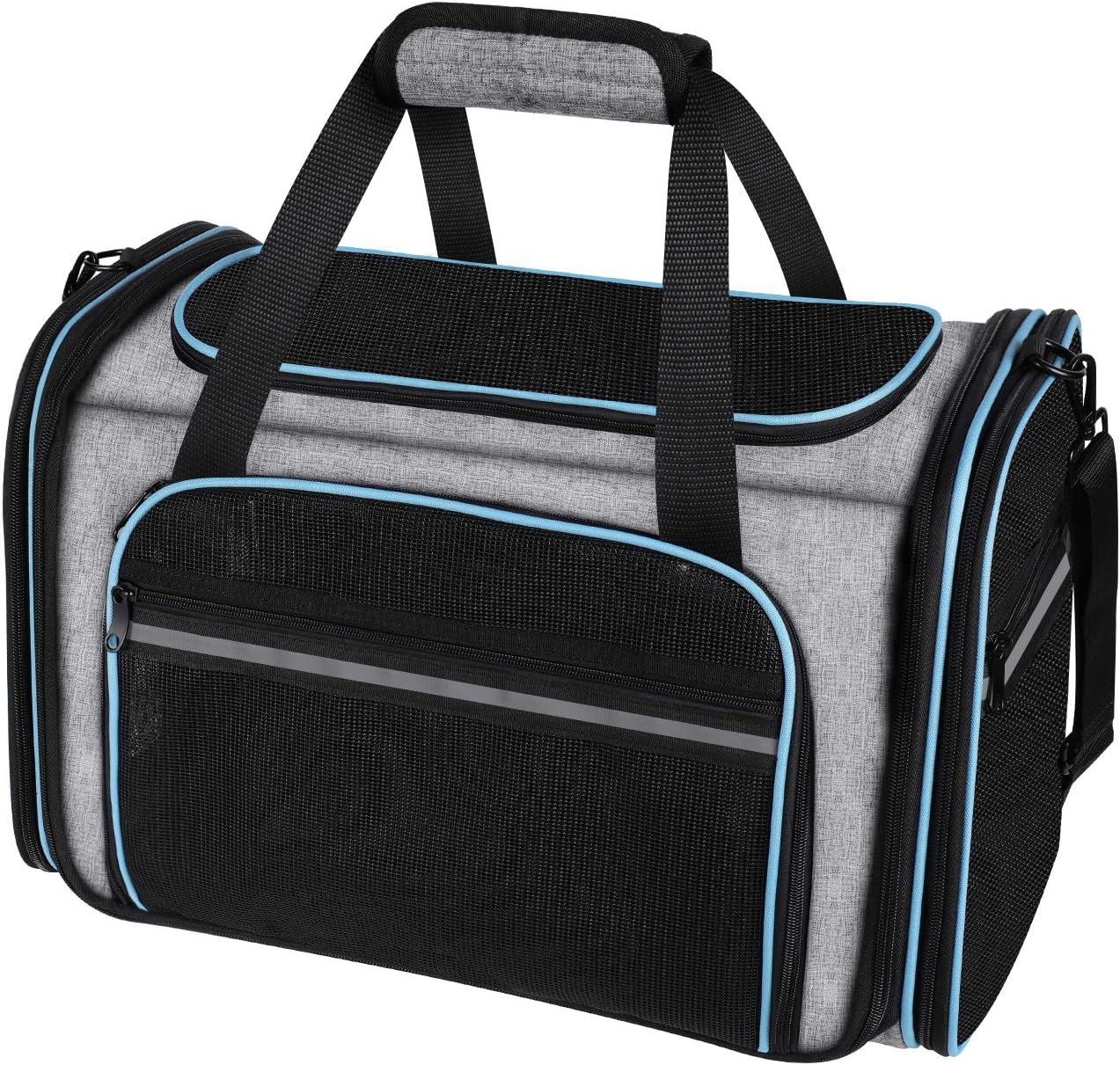 MASKEYON Airline Approved Large Soft-Sided Collapsible Pet Travel Carrier for Dog Puppy,Cats,2 Kitty,Portable Dog Travel Carrier with 5 Doors,3 Storage Pockets,Removable Pads,Detachable Shoulder Strap