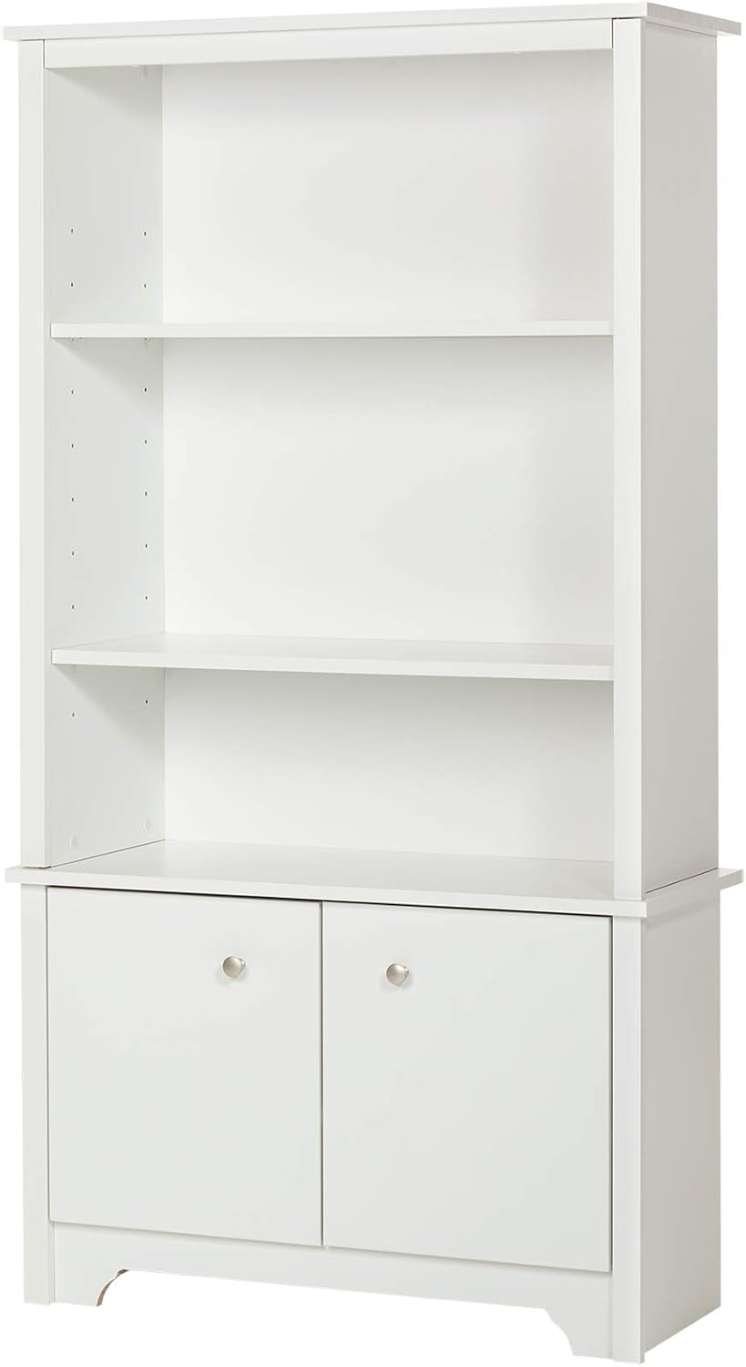 South Shore Vito Tall 3-Shelf Bookcase with 2 Doors, Pure Black with Metal Knobs