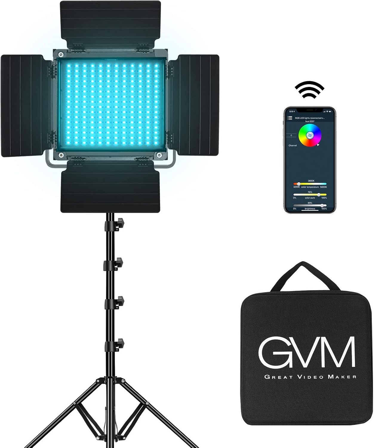 RGB LED Video Light, GVM 800D Video Lighting Kit with APP Control, Photography Light 1 Pack with 8 Kinds of The Scene Lights, 3200-5600K CRI 97 LED Panel Light for YouTube Studio, Video, Portrait