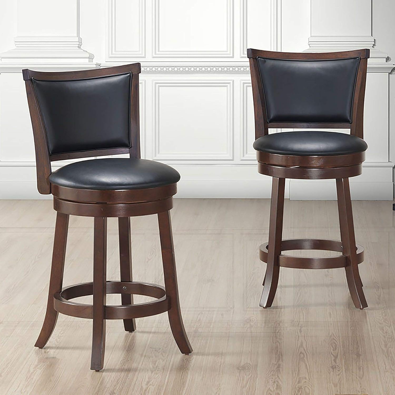 Contemporary Home Living Set of 2 Black and Brown Solid Swivel Counter Stools 39