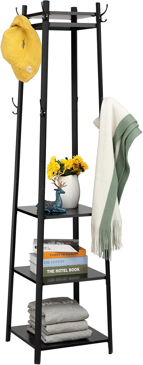 DOEWORKS Coat Rack, Hall Tree Garment Storage Holder,Black Shelving Units and Storage Pack of 2