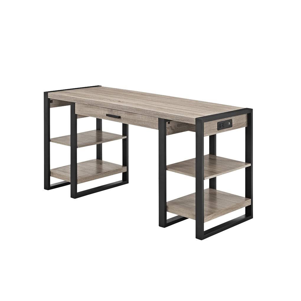 Walker Edison Urban Blend Storage Desk, Driftwood/Black