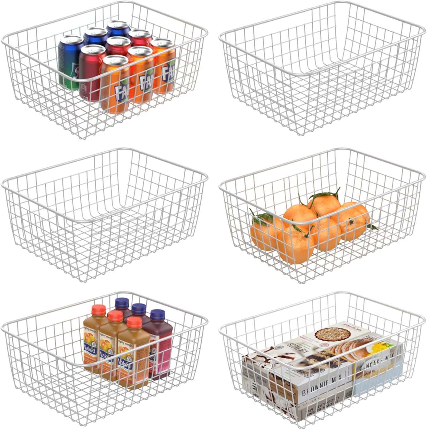 Wire Storage Basket, iSPECLE 6 Pack Large Metal Wire Baskets Pantry Storage Organization Baskets with Handles, Freezer Baskets Bins for Kitchen Pantry Shelf Laundry Cabinet Garage, Black Pack of 2