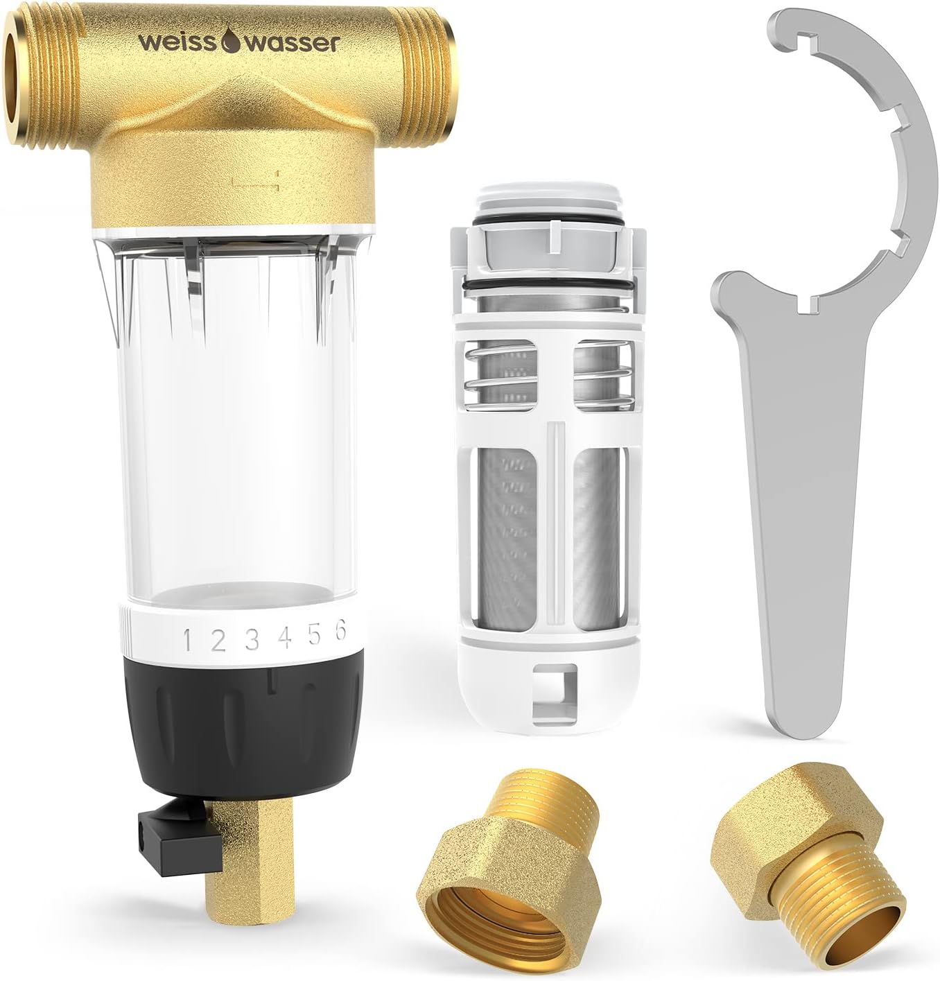 Weiss wasser Spin Down Sediment Filter,Reusable Whole House Water Filter System for Well Water,40-Micron Flushable Pre-Filtration System,1