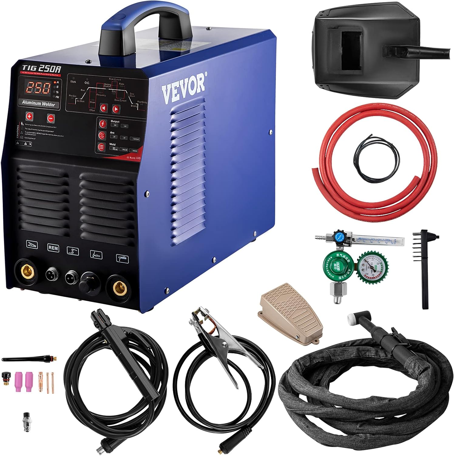 VEVOR TIG Welder AC/DC, 3 in 1 TIG/MMA/ARC Welding Machine with 110/220V Dual Voltage, 250A Aluminum MMA Welder w/Inverter IGBT and Digital Panel, Multiprocess ARC Welder