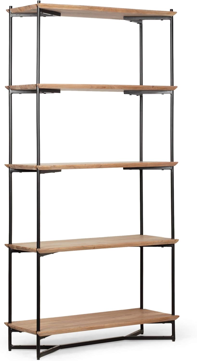 Christopher Knight Home Stanley Handcrafted Modern Industrial 5 Shelf Acacia Wood Etagere Bookcase, Natural, Black