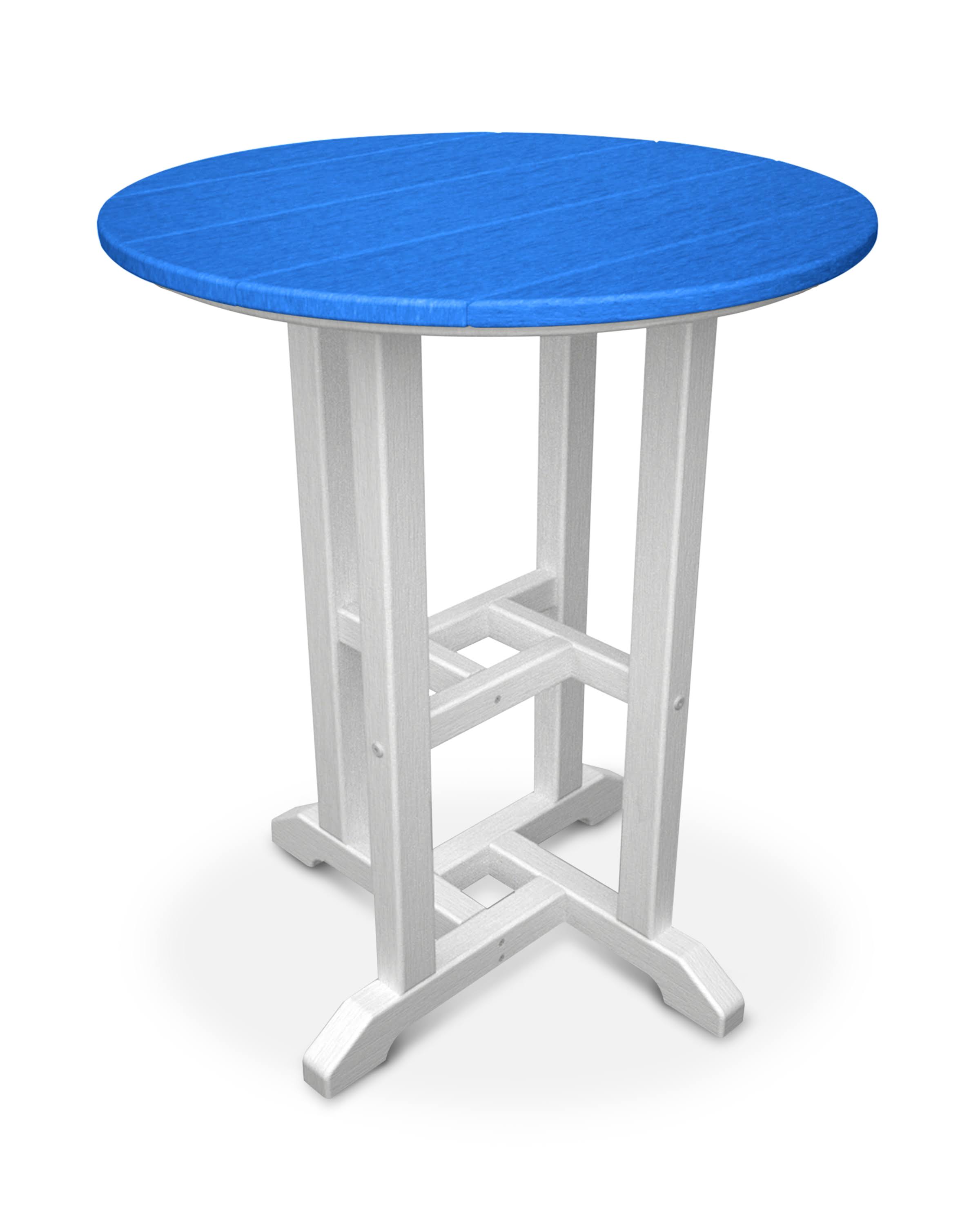POLYWOOD Contempo 24x22 Round Dining Table - White - Pacific Blue