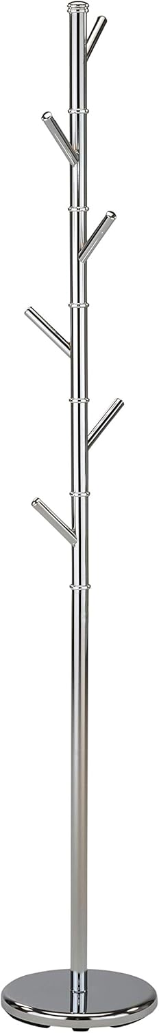 KB Designs 6 Hook Metal Standing Coat and Hat Hanger Organizer Rack, Chrome Pack of 2