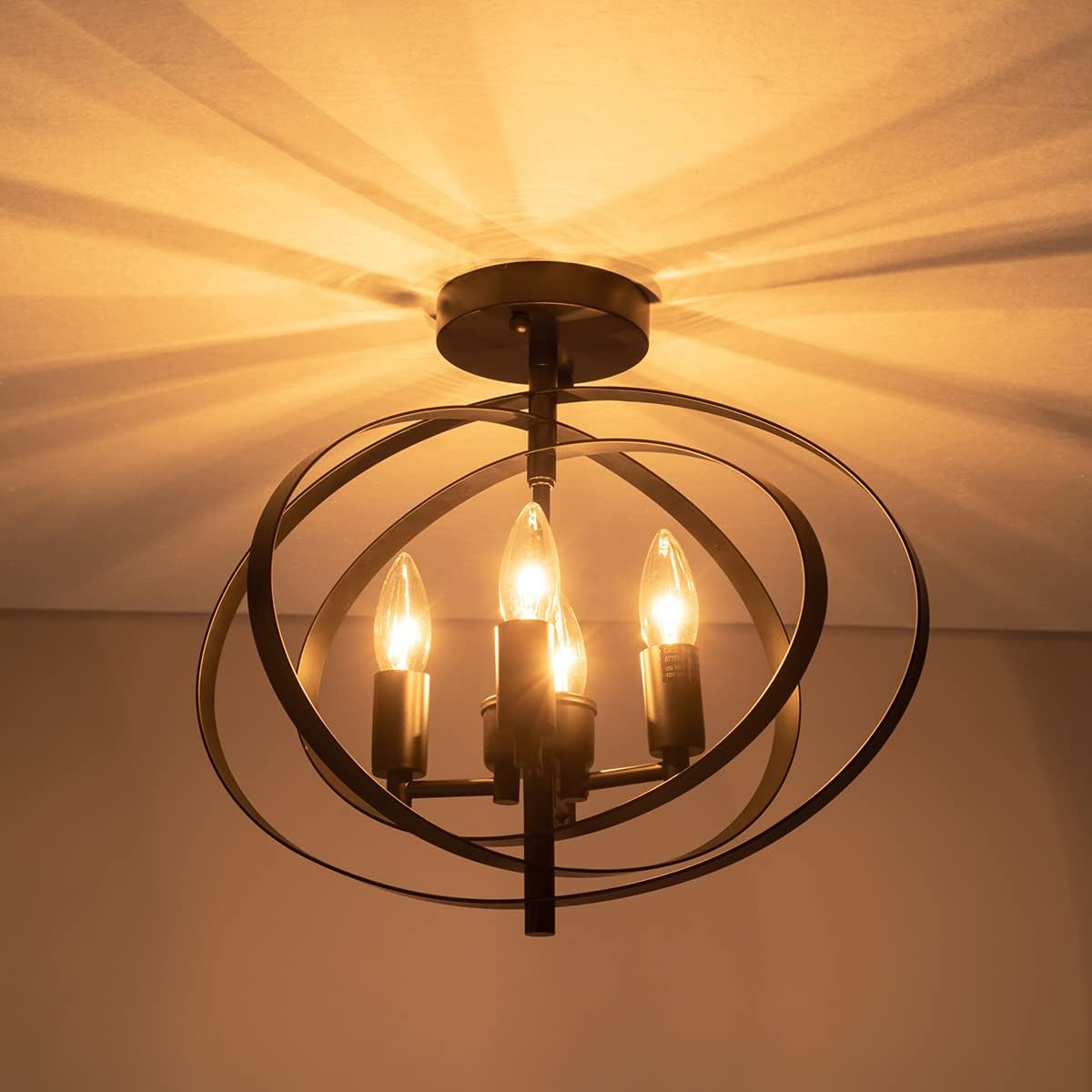 VILUXY Contemporary Geometric Flush Mount Ceiling Light Fixture with Black Shade for Hallway, Entryway, Passway, Dining Room, Bedroom, Balcony Living Room 3-Light