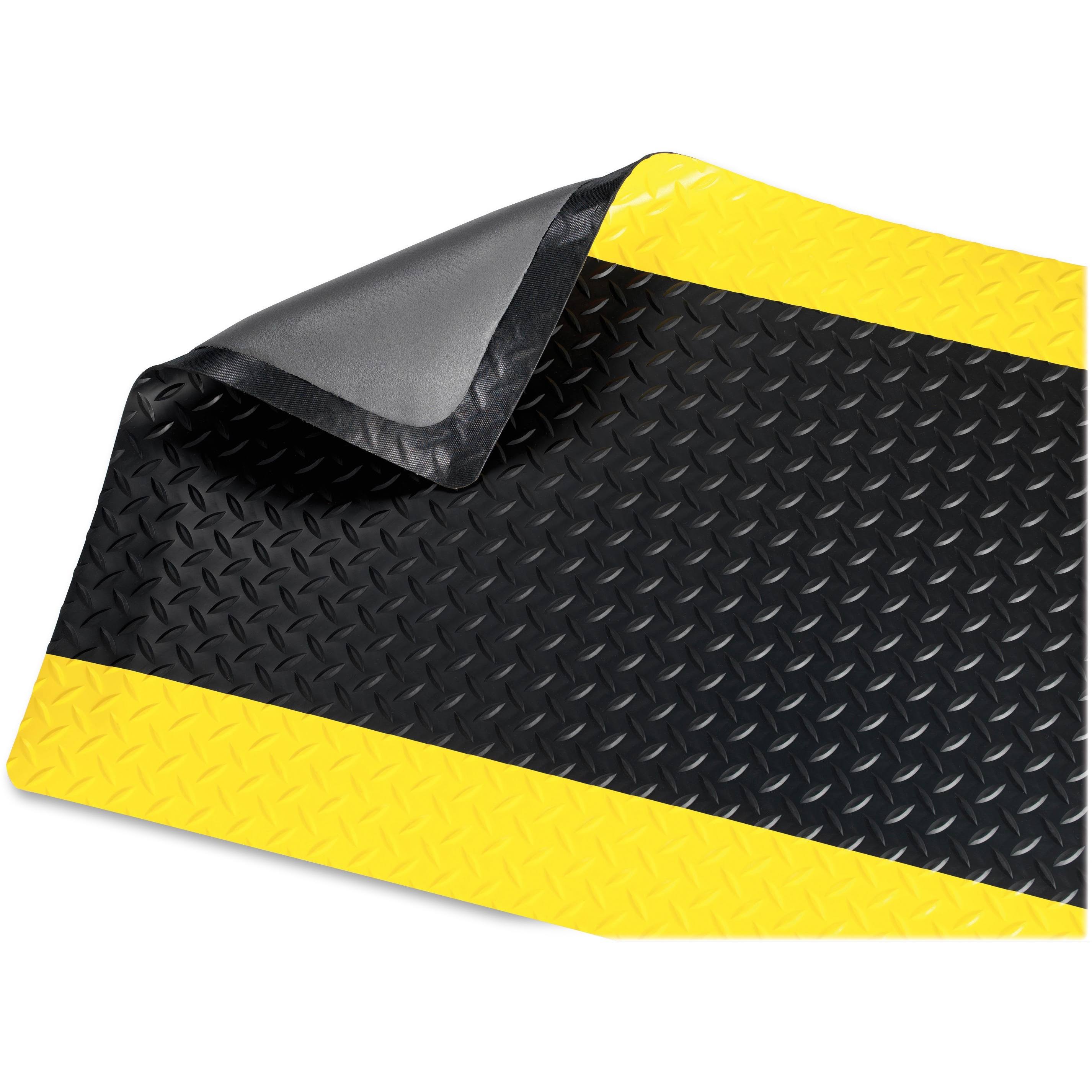 Anti-Fatigue Floor Mat, Beveled Edge, Black/Yellow, 3&x 5&