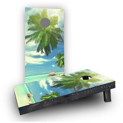 Custom Cornhole Boards Palms Off The Beach on A Sunny Day Cornhole Boards Bag Fill: Light Weight Boards with Corn Filled Bags/Ha