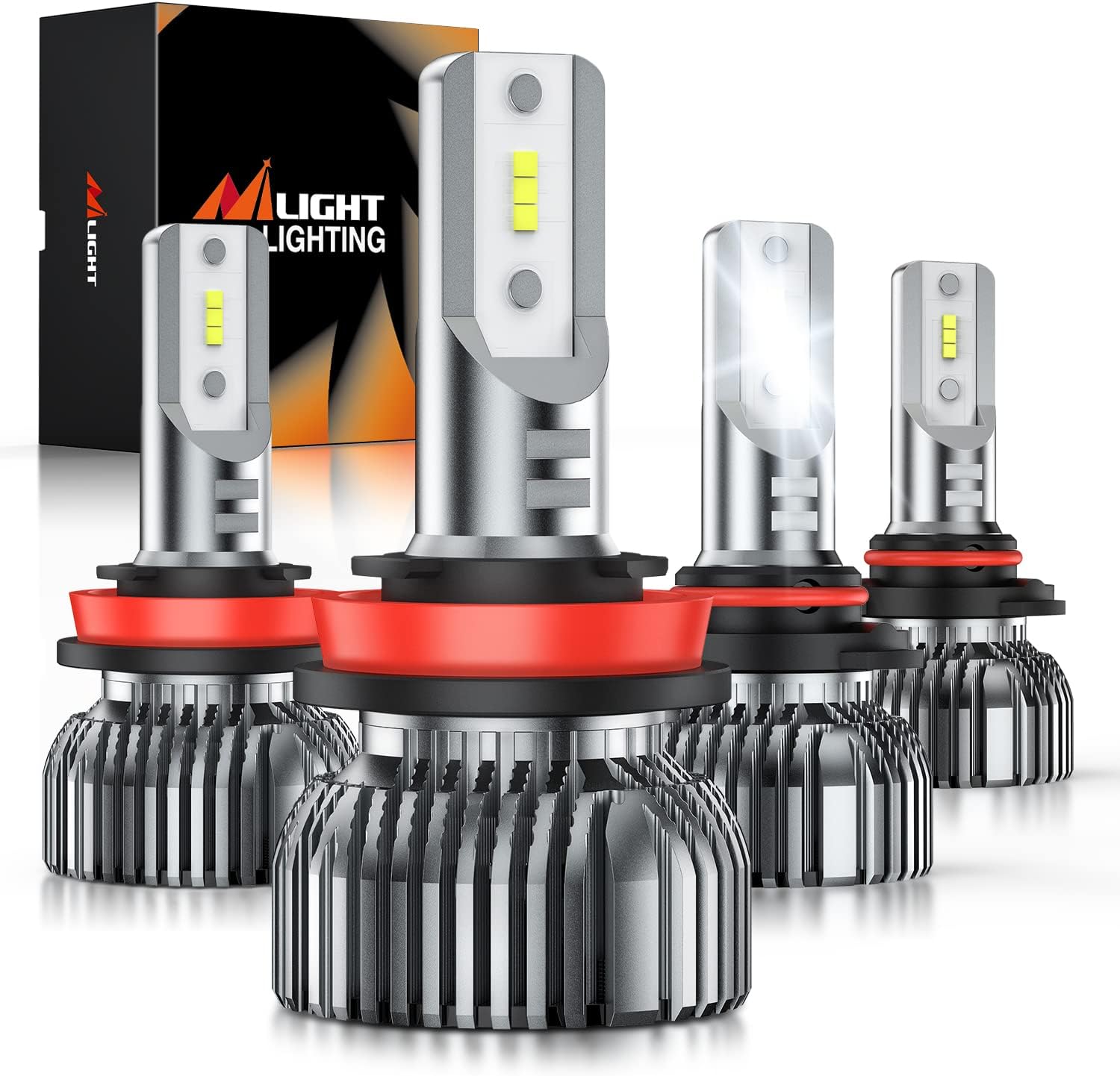 Nilight 9005/HB3 H11/H9/H8 LED Headlight Bulbs, High and Low Beam LED Headlights Combo, 6000K Cool White IP67, Plug and Play, 4-Pack