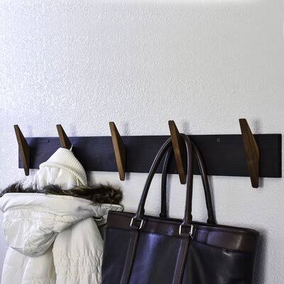 Jee Solid Wood 5 - Hook Wall Mounted Coat Rack in Walnut Latitude Run