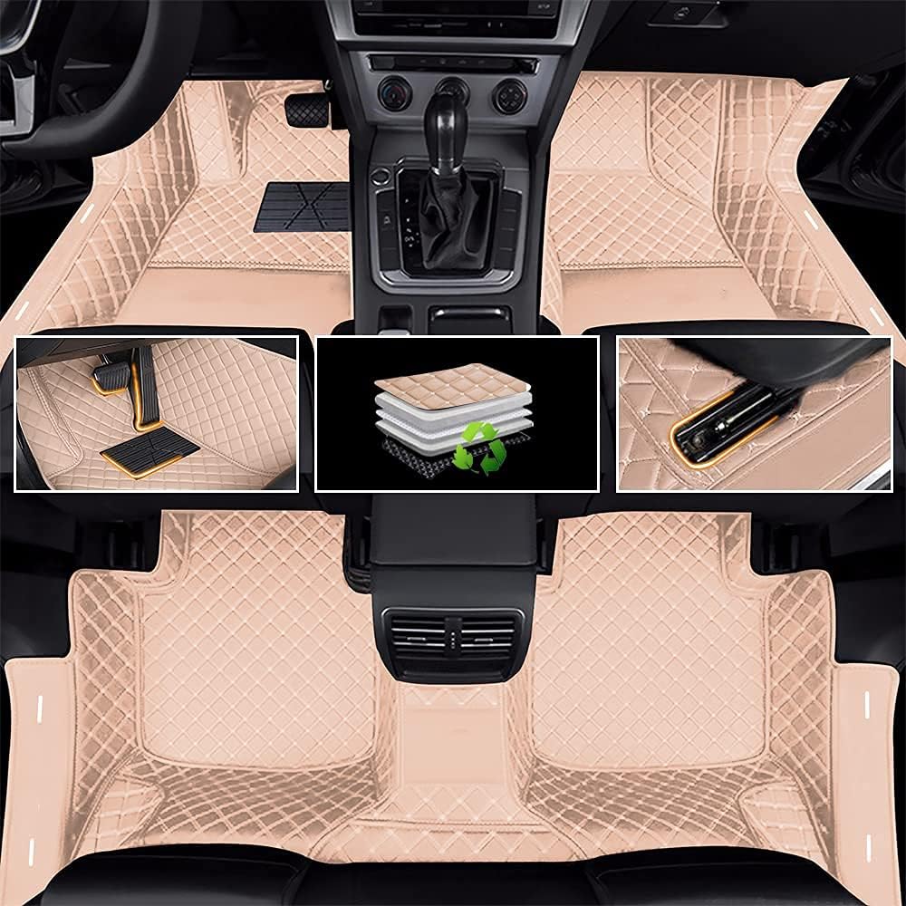 Awotzon Car Floor Mats Fit for Journey 7seat 2009-2017,Coverage Car Door Sill,Luxury Leather Non-Slip Front&Rear All Weather Protection Carpet (Black Beige)