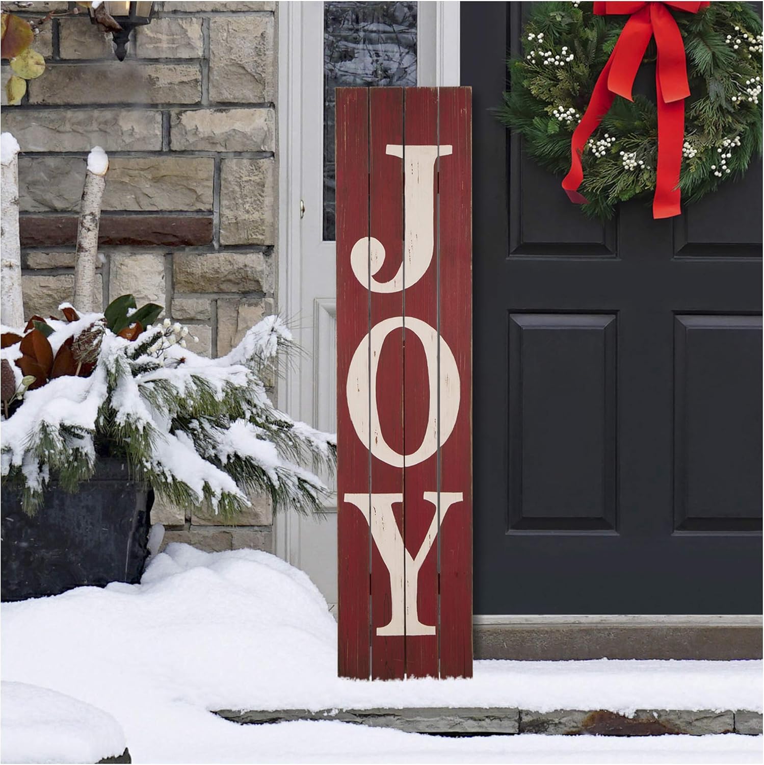 glitzhome Christmas Porch Décor Decorative Wooden Sign Joy Hanging Sign for Wall, Door, Porch Pack of 2