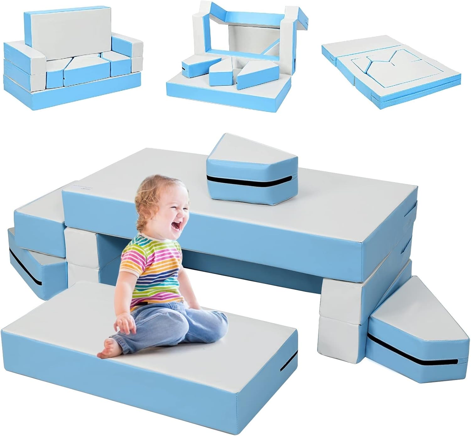 Costzon Climb and Crawl Foam Set, 4-in-1 Convertible Furniture Into Toddler Bed, Sofa, Table, Activity Play Blocks, 8-Piece Lightweight Colorful Interactive Set for Baby and Preschooler (Contemporary)