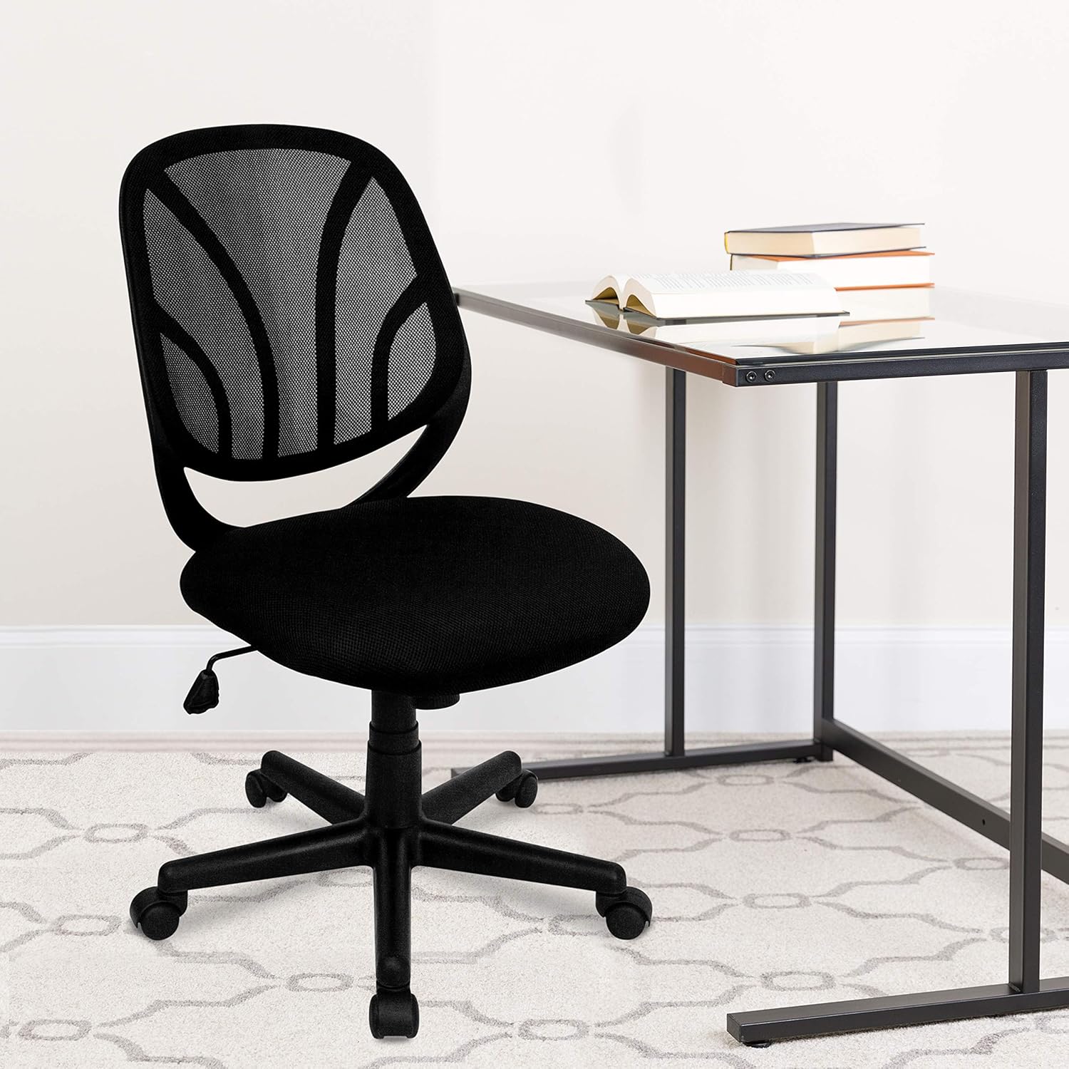 Flash Furniture Y-GO Office Chair Mid-Back Black Mesh Swivel Task Office Chair with Arms