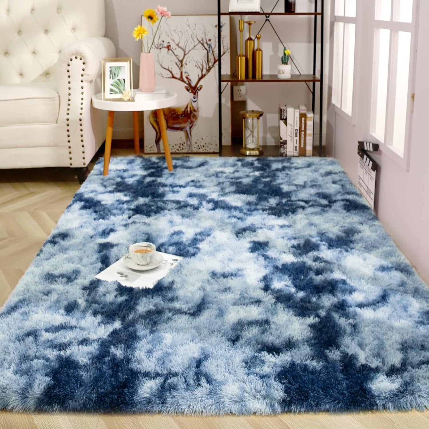 ISEAU Soft Shag Area Rug Modern Indoor Fluffy Rugs, Ultra Comfy Abstract Shaggy Fur Living Room Carpets, Suitable as Bedroom Nursery Rug for Girls and Kids Home Decor, 3ft x 5ft, Grey