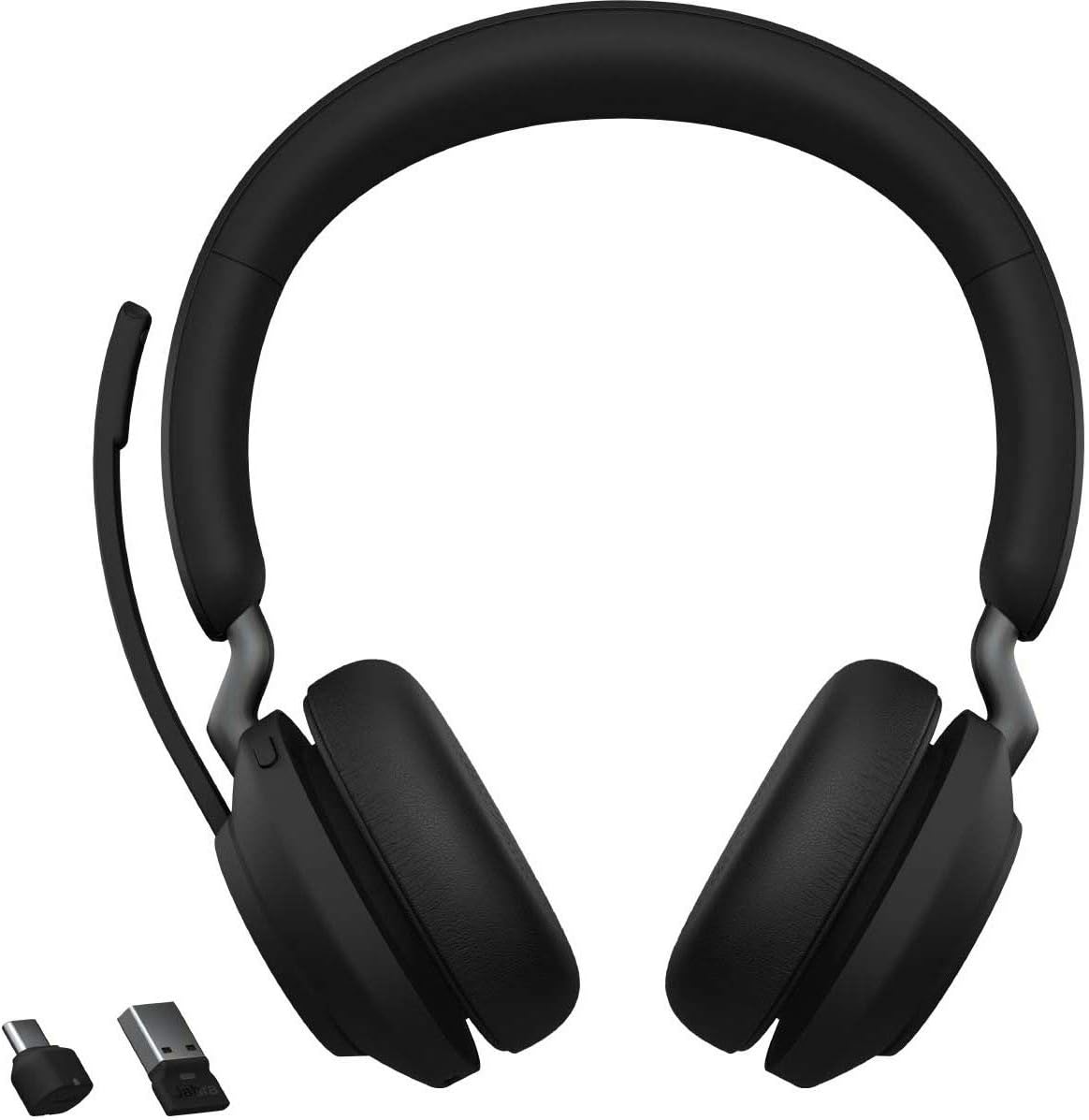 Jabra Evolve2 65 UC Wireless Headphones with Link380a, Stereo, Black &ndash; Wireless Bluetooth Headset for Calls and Music, 37 Hours of Battery Life, Passive Noise Cancelling Headphones