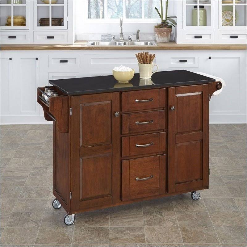 Hawthorne Collections Granite Top Kitchen Cart in Cherry and Black