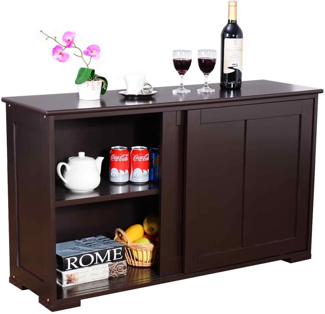 WATERJOY Kitchen Storage Sideboard, Stackable Buffet Storage Cabinet with Sliding Door Panels for Home Kitchen, Antique Black